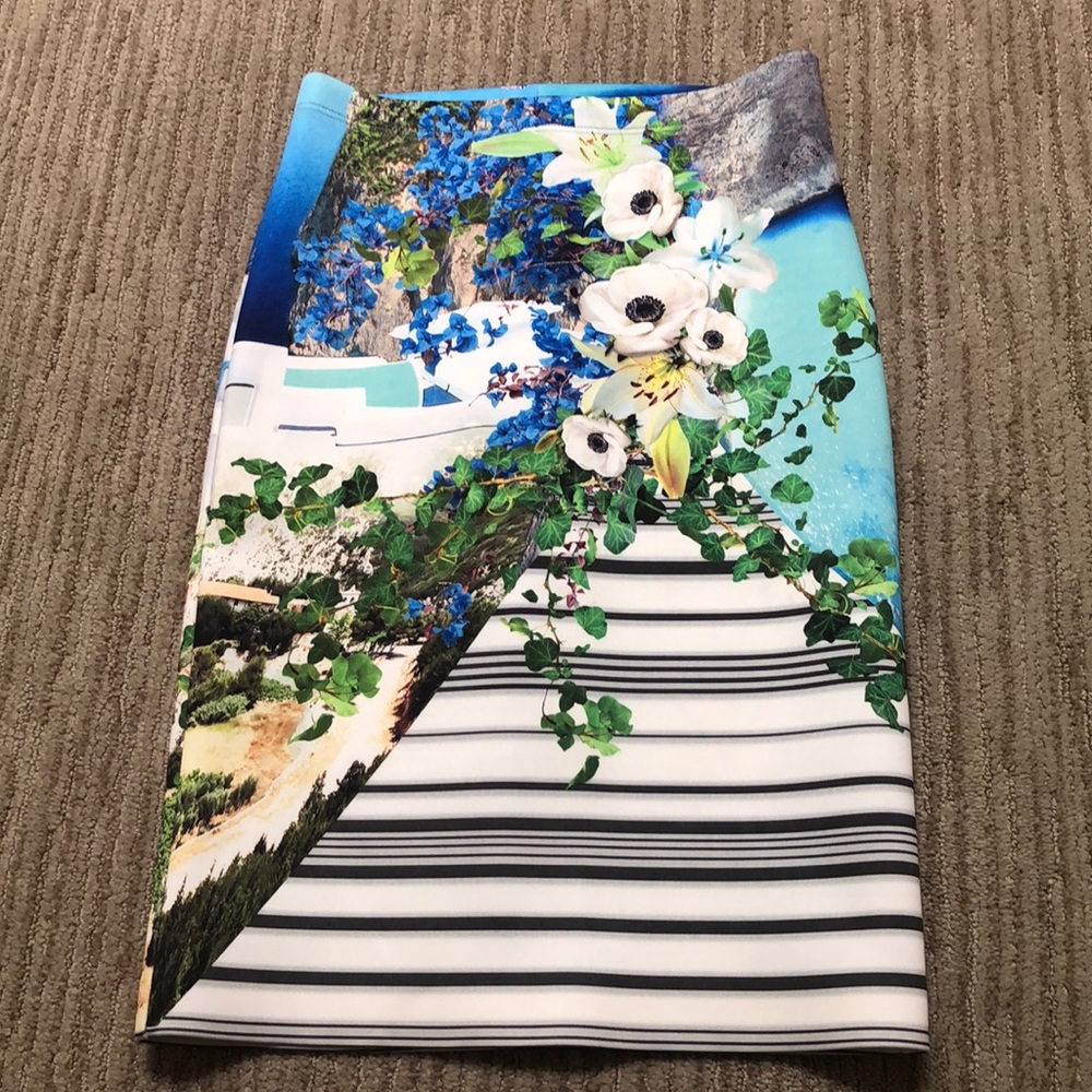 Clover Canyon Corfu Blue Neoprene Pencil Skirt XS